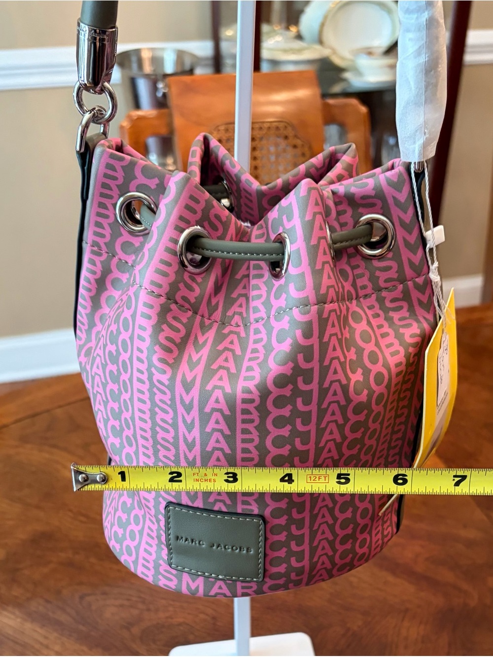 NWT Marc Jacobs Pink Patterned Drawstring Micro Bucket Bag - Picture 11 of 13